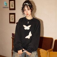 [Shngki] Áo nỉ dài tay cổ tròn in hình bướm Hàn Quốc dành cho nữ [MỚI]