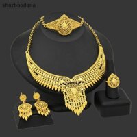 [Shnzaa] 4 Cái / bộ Vòng Cổ Cô Dâu Mạ Vàng 24k Vòng Tay Vòng Tay Bộ Trang Sức Nữ Ấn Độ FSSG