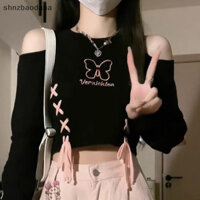 [Shnzaa] Cô Gái Cay Gợi Cảm Retro Bướm Thêu Vai Nữ Áo Len Crop FSSG