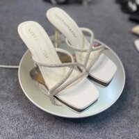 Shoe Daisy. Guốc Cao Gót Đính Đá 7 Màu. 2 Màu TRắng Đen.Chuẩn Size 35/39