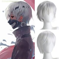 Shoeemporium Kaneki Ken Cosplay Tóc Giả, Tóc Tổng Hợp Halloween Đảng Anime Tokyo Ghoul, Nhập Vai Chịu Nhiệt Vai Chơi Lông Tơ Ngắn Thẳng Tóc Giả