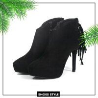 [Shoes Style] Boots 7cm Da lộn, khóa kéo, đế đúp, phối dây, Ankle boots Mã BO100315-1 (1)