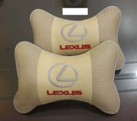 SHOK Combo bộ 2 gối tựa đầu bọc da thêu logo hãng xe LEXUS thiết kế 3D