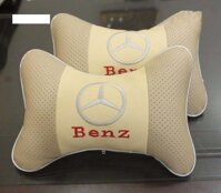 SHOK Combo bộ 2 gối tựa đầu bọc da thêu logo hãng xe BENZ thiết kế 3D