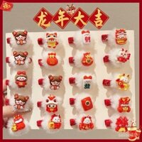 [SHOME]New Year Red Lion Plush Barrettes Girl Children's Hair Ball Bang Clip Side Small Clip Headwear New Year Hairpin