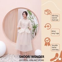 Shoori Wonder | Mary Jane Set - Set Váy Áo Peplum Tay Bồng Chân Váy Xòe Dài Vải Tơ