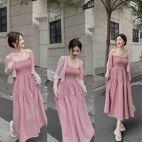 (SHOP BÉ BÉO BIGSIZE) set đầm cúp ngang kèm khoác