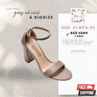 [Shop Big Size] Giày Sandal Cao Gót Merly 1134, Xăng Đan Quai Ngang Nữ, Xăng Đan Cao Gót 9cm Big Size 40 41 42