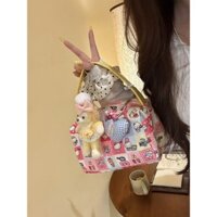 [Shop Giảm Giá] Phong Cách Mới Hoạt Hình Lưới Mèo Trang Điểm Tiện Lợi Túi Vệ Sinh Đi Chơi Túi Bảo Quản Du Lịch Túi Xách Ba Chiều Dung Tích Lớn WTT2025.3.10