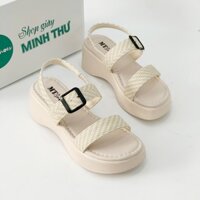 [shop giay minh thu] Sandal bánh mỳ quai ngang phối khóa 5cm MT151