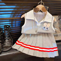 [Shop Hot Sale] Bộ đồ chính thức của Girls jk Rabbit 2025 Cổ áo POLO thời trang không tay Váy xếp li trên cùng Phong cách Preppy Bộ đồ hai mảnh