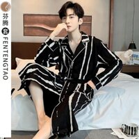 [Shop Hot Sale] Mùa Xuân 2023 Mùa Thu Phong Cách Mới Cotton Nguyên Chất Dài Tay Plus Size Áo choàng Tắm Nam Thu Đông Phong Cách Áo choàng Tắm Áo choàng Ngủ Nam