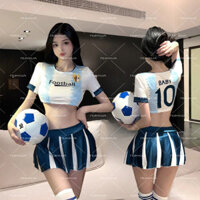 [Shop Hot sale] Plus size cổ vũ cos World Cup bóng đá em bé bộ đồ Argentina khoe ngực quyến rũ năng động Váy ngủ JK đồng phục