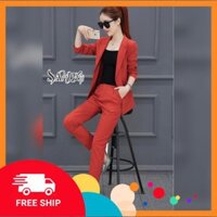 Shop Ngoc Trinh HCM - Shop Ngoc Trinh HCM -  Set Nguyên Bộ Áo Vest + Quần dài đính nút Màu Đỏ Siêu Hot Cao Cấp Cam Kết U