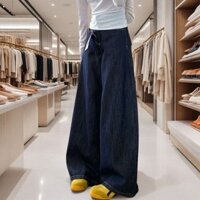 Shop Quần ống rộng màu xanh đậm Quần jean nữ xuân thu đông cỡ lớn mm Thích hợp cho đáy sâu rộng Quần ôm dáng rộng Phong cách mới250218