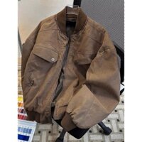 Shop Street Đau khổ Cổ đứng Áo khoác chở hàng màu nâu Nam High Street