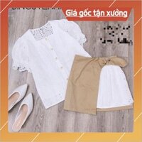 (Shop Uy Tín) SÉT ÁO THÔ HOA TRẮNG + CHÂN VÁY THÔ PHA HOA