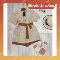 (Shop Uy Tín) SÉT NỮ ÁO VEST KẺ + QUẦN giả VÁY