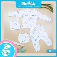 (SHOP XINH) [DINOFA] Set 4 món cho trẻ sơ sinh màu trắng, họa tiết gấu, cúc thẳng