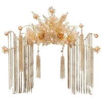 Shop Xiuhe Mũ Đội Đầu Cô Dâu Fengguan Xiuhe Phụ Kiện Quần Áo Khí Quyển Bước Lắc Tua Rua Đám Cưới Trung Quốc Xiuhe Quần Áo Cổ Trang Phục Phụ Kiện Tóc 25.3.15