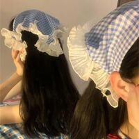 Shop5788380 cửa hàng Xiao Qing xanh dương mới rô ren tam giác phụ nữ mũ trùm đầu kiểu túi, phong cách nông thôn Headband, cao cấp tóc băng buộc đầu ảnh phụ kiện
