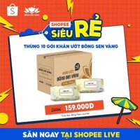 [Shopee Live] Thùng 10 gói Khăn ướt cao cấp Bông Sen Vàng 100 tờ, mềm mại, không cồn cho bé