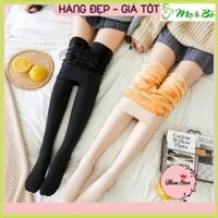 [Shopmebe] Quần tất nữ lót lông màu da đen siêu ấm túi zip sang chảnh