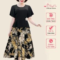 SHOPPRO - ĐẦM DỰ TIỆC TRUNG NIÊN - ĐẦM XÒE DÁNG PEPLUM CHÂN VÁY IN HOA SANG TRỌNG PHỐI PHỤ KIỆN EO 3330 3328 3321