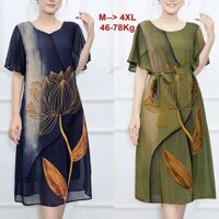 SHOPPRO – Đầm Suông Voan Trung Niên Dự Tiệc Chữ A Dáng Dài In Hoa Sen Vàng Cao Cấp Quà Tặng Mẹ 45-78kg 3379