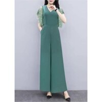 SHOPPRO - THỜI TRANG CÔNG SỞ - BỘ JUMPSUIT CÔNG SỞ KIỂU JUMPSUIT ỐNG RỘNG DÀI TAY REN PHỐI CỔ TIM 3262