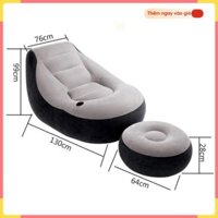 [ShopToro] Ghế hơi bọc nhung Lazy Sofa, có đôn gác chân tặng bơm hơi điện 220V ☘️Green Home☘️