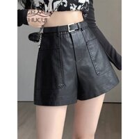 [Short 2 lớp] Quần short da cạp cao túi hộp nổi trước, quần da nữ 2 lớp dày dặn