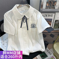Short Sleeve Shirt Summer48Women's plus Size]Japanese Style Doll Collar Loose Embroidered College Style jk Top[Uniform Little Bear Fat MM YPCB