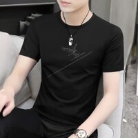 Short top high-end ice silk short-sleeved t-shirt nam summer black quick-dry quần áo hợp thời trang half-sleeved quần áo short @ t-shirt