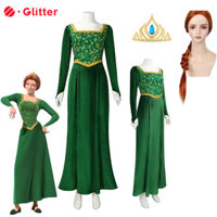 Shrek Fiona Công Chúa Cosplay Trang Phục Cho Người Lớn Phụ Nữ Fiona Xanh Maxi Cổ Vuông Đầm Tóc Giả Vương Miện Cho Trẻ Em Bé Gái Halloween Carnival Giả Tưởng Quần Áo