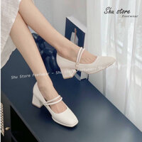 Shu Store | Giày búp bê cao gót bít mũi 2 quai ngang thời trang mới cho nữ 2023
