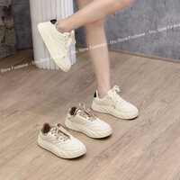 Shu Store / Giày thể thao đế bằng nữ , giày bánh mì đế dày quai ngang chần ô nặng động kèm stick