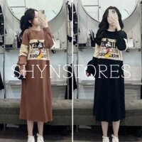 Shynstores Váy suông nữ , đầm suông , đầm bầu dài tay cổ tròn form rộng vải nỉ da cá hoạt hình - Hàng mới về