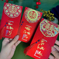 SỈ 10 -100 Bao Lì Xì CAO CẤP Màu Đỏ Kèm Câu Chúc Ý Nghĩa, lì xì mừng tuổi, Lì xì cưới, tân gia Size ĐẠI:9x17cm