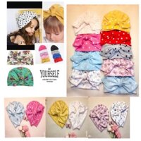 Sỉ 10 Nón thun trùm đầu nơ turban vải thun họa tiết cho bé gái sơ sinh từ 6-24 tháng tuổi