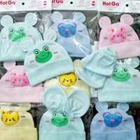 Sỉ 10 set nón tai thỏ và bao tay chân hotga màu in thú