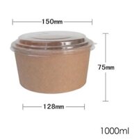Sỉ 100 chiếc tô giấy nâu kraft 1000ml nắp pet trong