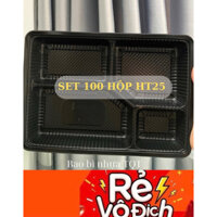 Sỉ 100 HỘP NHỰA HT25 Khay Hộp Nhựa Đen 4 NGĂN HT25 [Kèm Nắp Đậy] Hộp Cơm Văn Phòng, Cơm Mang Đi dùng 1 lần JB25