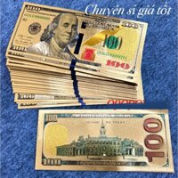 Sỉ 100 Tờ Lá Vàng Tiền 100 Usd Plastic Mạ Vàng, Lì Xì Tết, Phát Lộc Phong Thuỷ May Mắn , Tết 2024