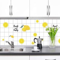 Sỉ 10M Decal giấy dán tường bếp tráng nhôm cách nhiệt họa tiết chanh vàng khổ rộng 60cm