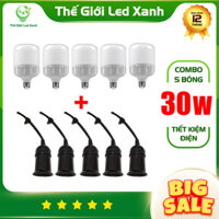 [Sỉ] Bộ 5 bóng đèn LED 30W sáng trắng + 5 Đuôi đèn E27 treo kín nước - Tiết kiệm điện - Bảo hành 12 tháng - LEDXANHSHOP