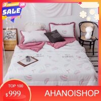 Sỉ Bộ chăn ga gối đũi trần viền ren bánh bèo mẫu dưa hồng (CGHN)