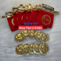 Sỉ Combo 10 Xu Lá Vàng Mèo Thần Tài May Mắn + Túi Gấm Phúc Lộc