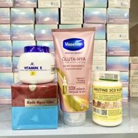 Sỉ combo Trắng Da Body Bạch Ngọc Liên Xanh + Vitamin E Thái + Kích Trắng V250 + Vaseline Hồng Gluta hya 10x