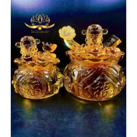 (Sỉ + Độc quyền) Bát Tụ Bảo Tài Đá Lưu Ly cao cấp 2 màu vàng-ngũ sắc 2 size 10F-12F trang trí ban thần tài